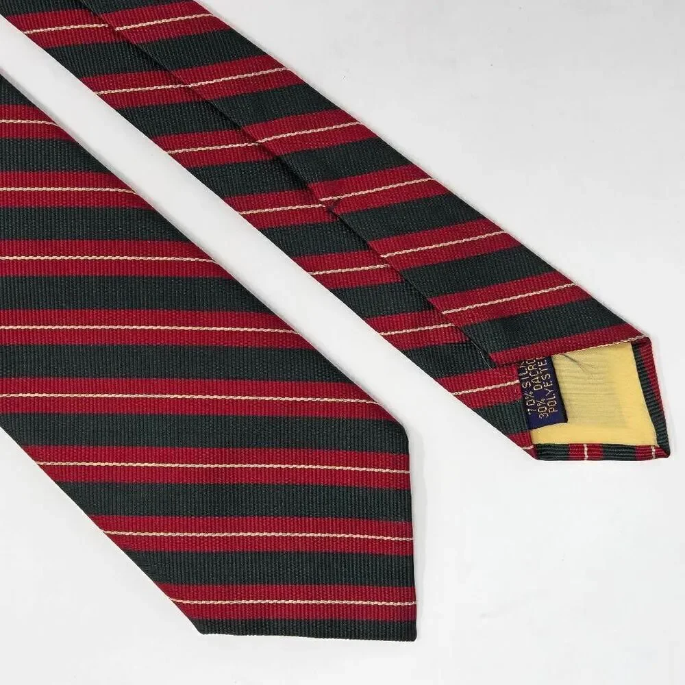 GUY LIVINGSTON SANTA ANA SILK POLY TIE RED GREEN REGIMENTAL STRIPE 3.25